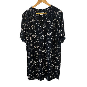 IN EVERY STORY Black Floral Print Short Sleeve Button Up Light Mini Dress